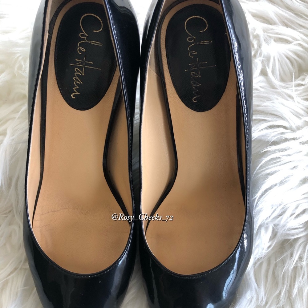 COLE HAAN Black Patent Leather Peep Toe Pumps - Picture 4 of 8